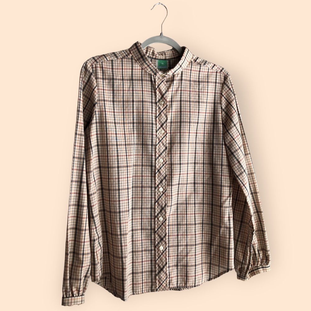 Vintage 70s Wrangler Button Down Shirt Plaid Retro Womens Cottage Core 15 (M/L)